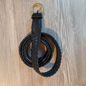 Black Leather Braided Belt with Gold Buckle